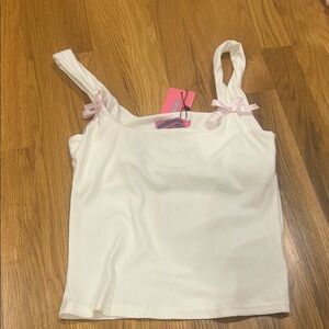 White Tank Top with Pink Ribbon Accents from edikted